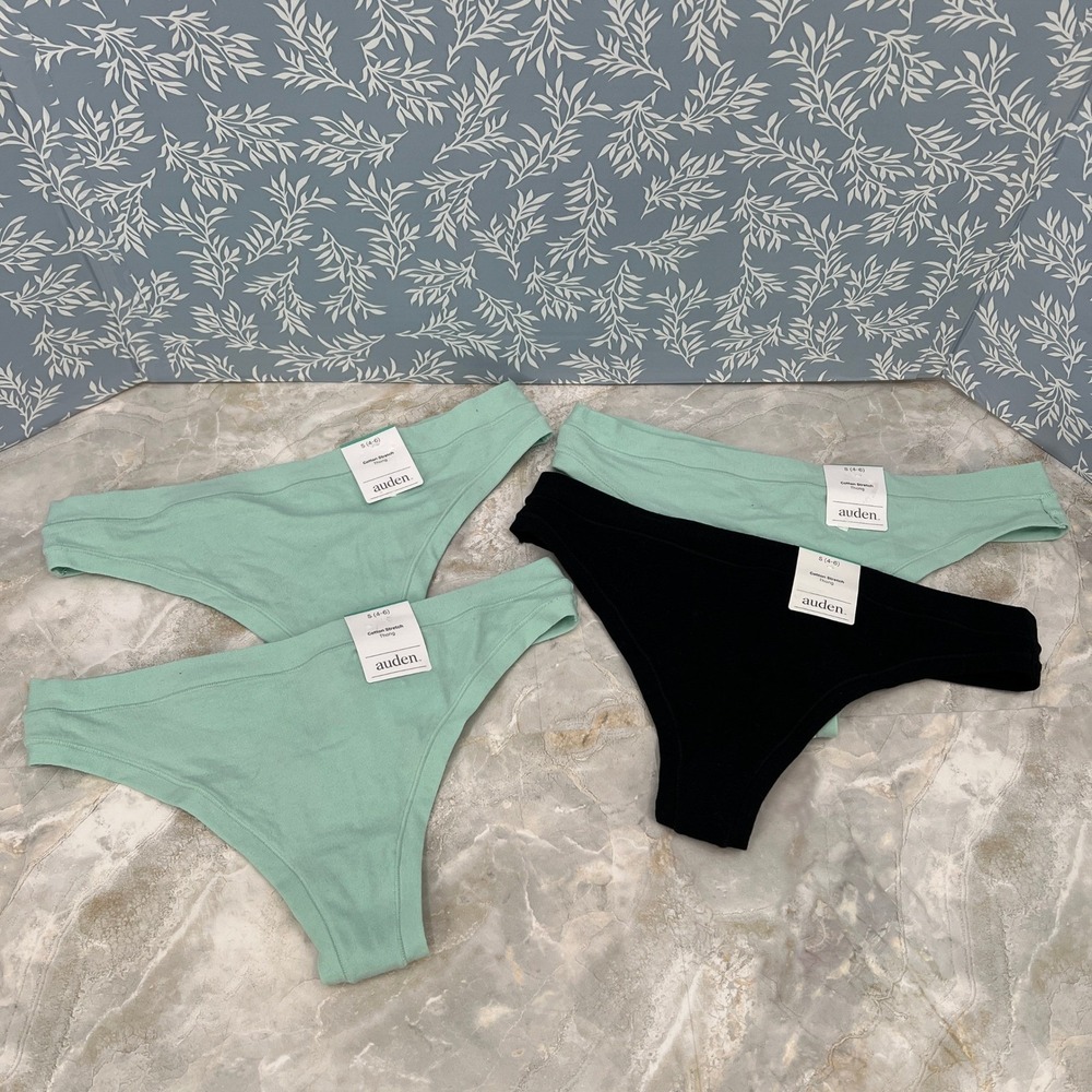 NEW Lot Auden cotton stretch thong mint green black underwear 4pr S